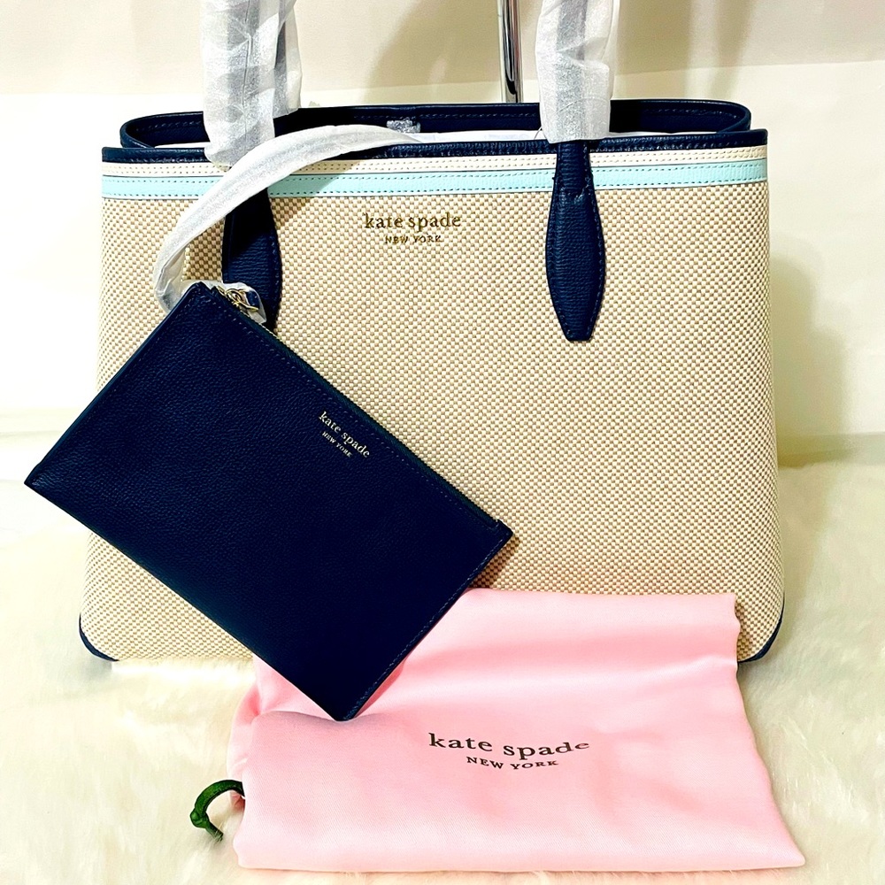 Kate Spade Blue Canvas Large Tote with Wristlet - Picture 7 of 15